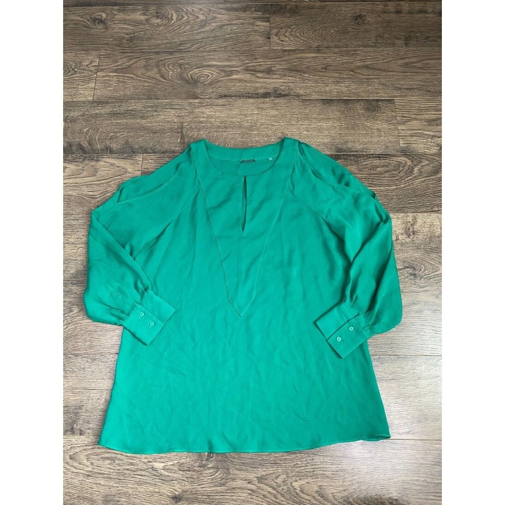 Womens‎ Elie Tahari cold shoulder 100% silk long sleeve blouse green size S